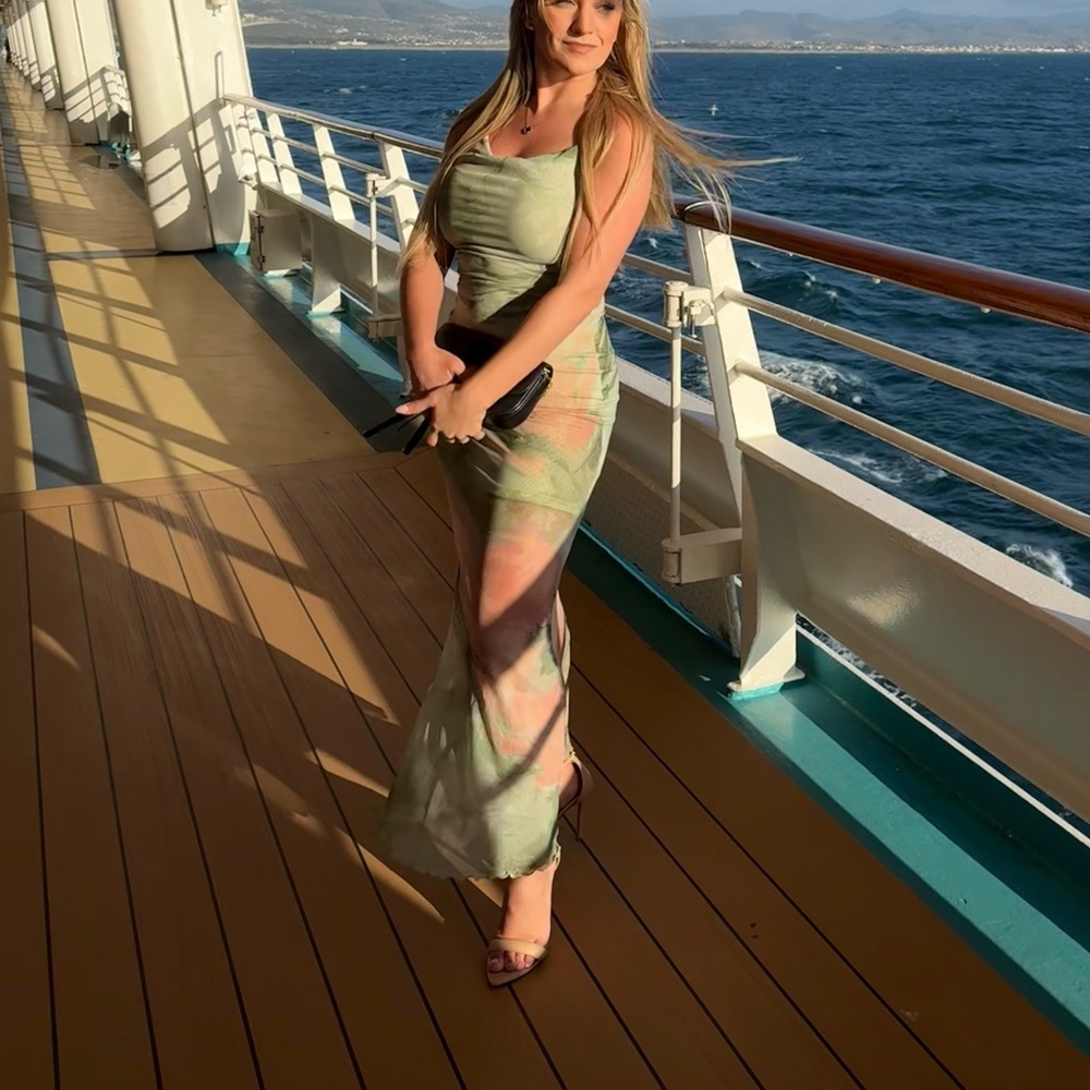 SHEIN Green and Pink Maxi Dress